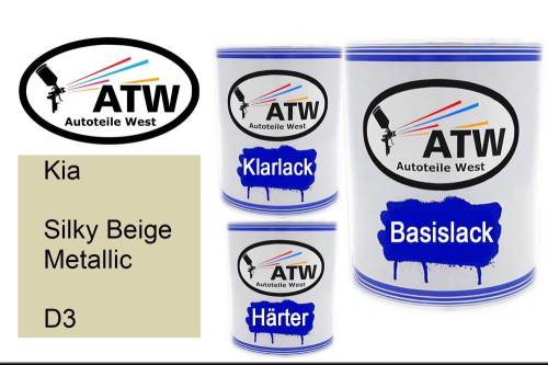 Kia, Silky Beige Metallic, D3: 1L Lackdose + 1L Klarlack + 500ml Härter - Set, von ATW Autoteile West.